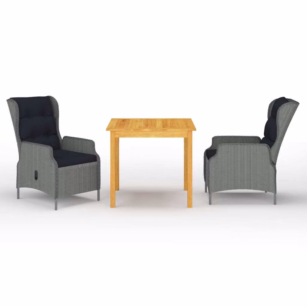 The Living Store Set da pranzo da giardino 3 pz. Set da pranzo da giardino grigio chiaro