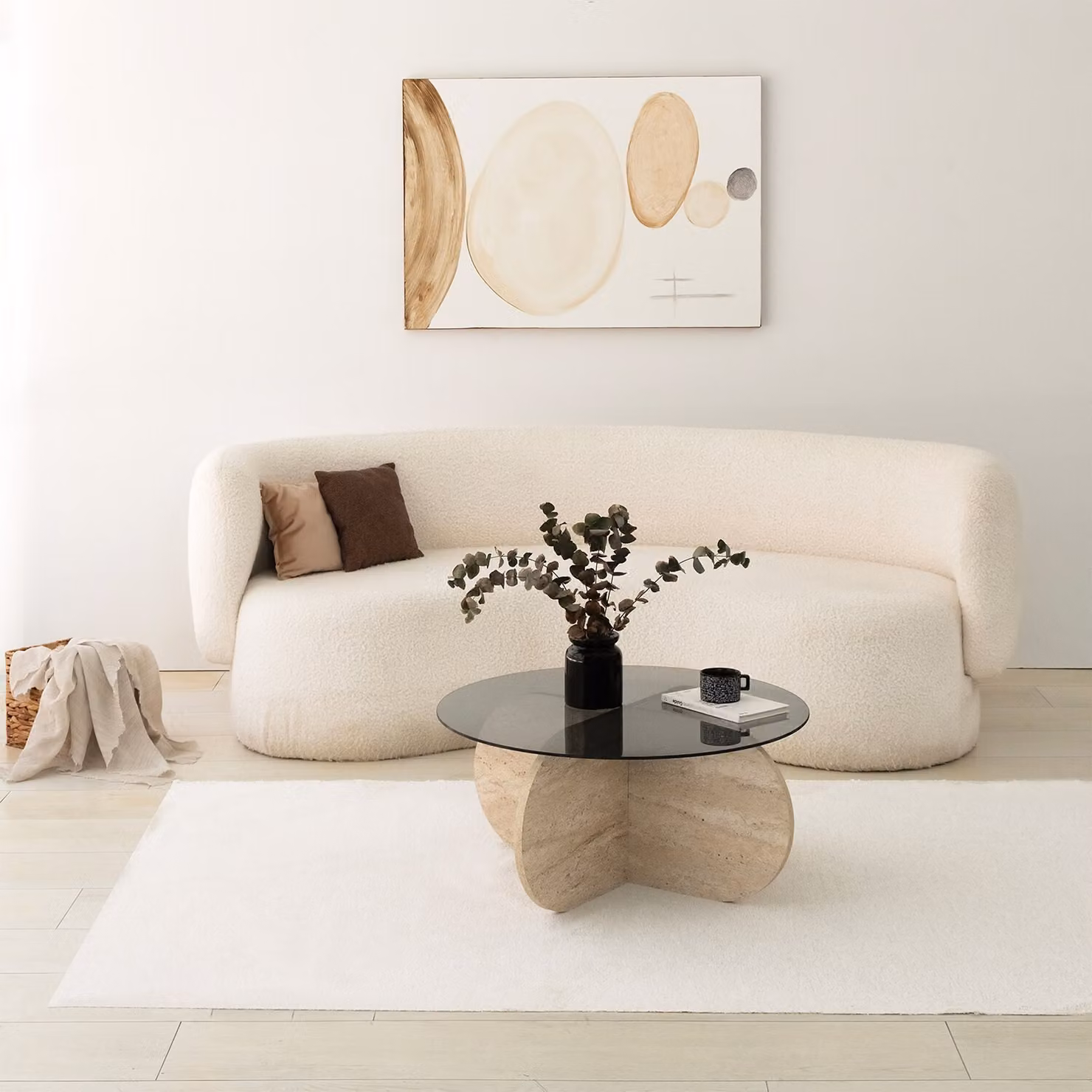 Skye Decor, Bubble - Fume, tavolini, travertino, vetro, 75 x 35 x 75 cm