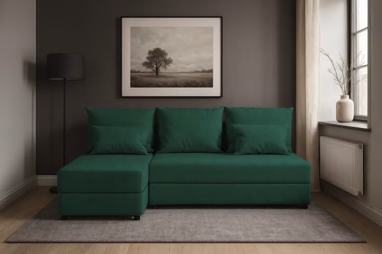 AX LIVING Divano angolare verde Dolceo L Divano piccolo con funzione letto 206 cm