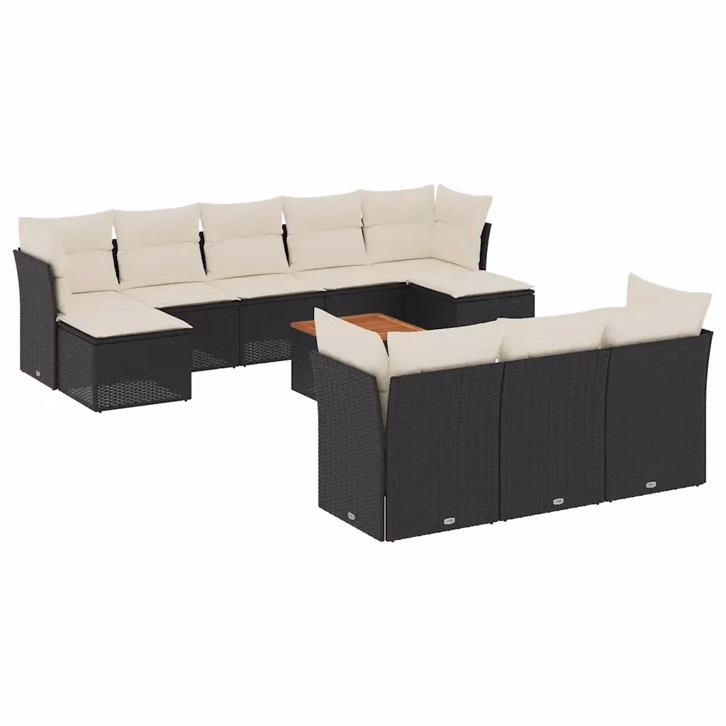 Set di divani da giardino vidaXL 11 pz in polyrattan nero con cuscini e tavolino da esterno – 2