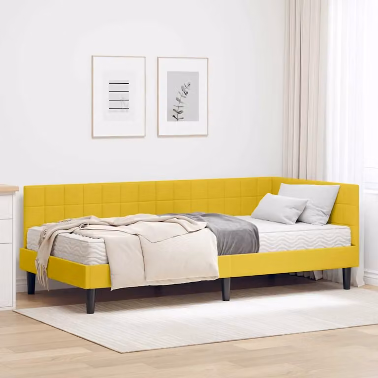 vidaXL Struttura Letto Angolare con 2 Materassi in Velluto Giallo L/P: 100 x 200 cm
