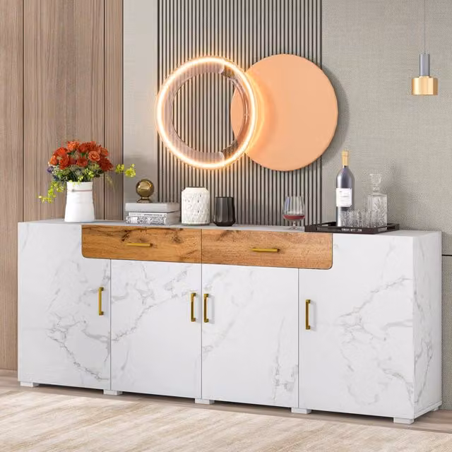 Credenza REDOM bianca in MDF con 4 ante e 2 cassetti L: 208 cm, P: 39,5 cm, H: 80 cm