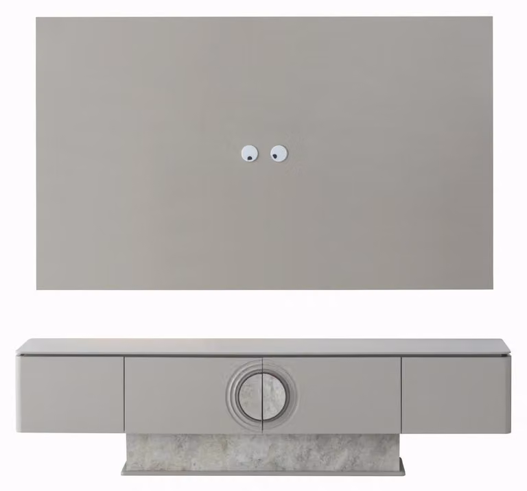 Set moderno beige per parete TV, composto da un mobile basso elegante e un pannello da parete. Ideale per arredare il soggiorno