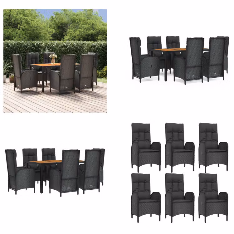 vidaXL Set da pranzo da giardino 7 pezzi con cuscini in poly rattan nero - Set da pranzo da giardino - Set da pranzo da giardino - Set da pranzo da terrazza