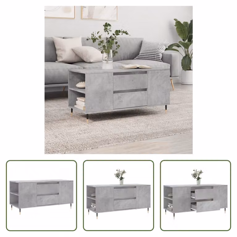 The Living Store tavolino in cemento grigio 102x44,5x50 cm materiale a base di legno