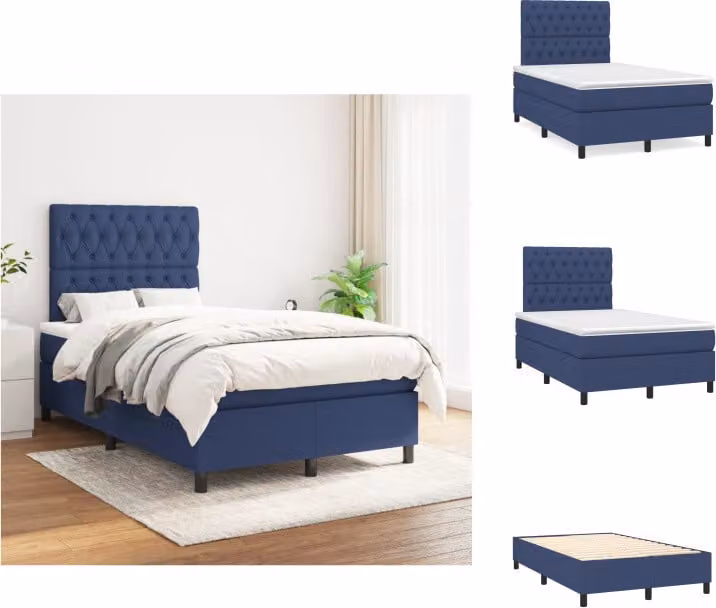 vidaXL Letto a molle con materasso in tessuto blu 120x200 cm - Letti e strutture letto