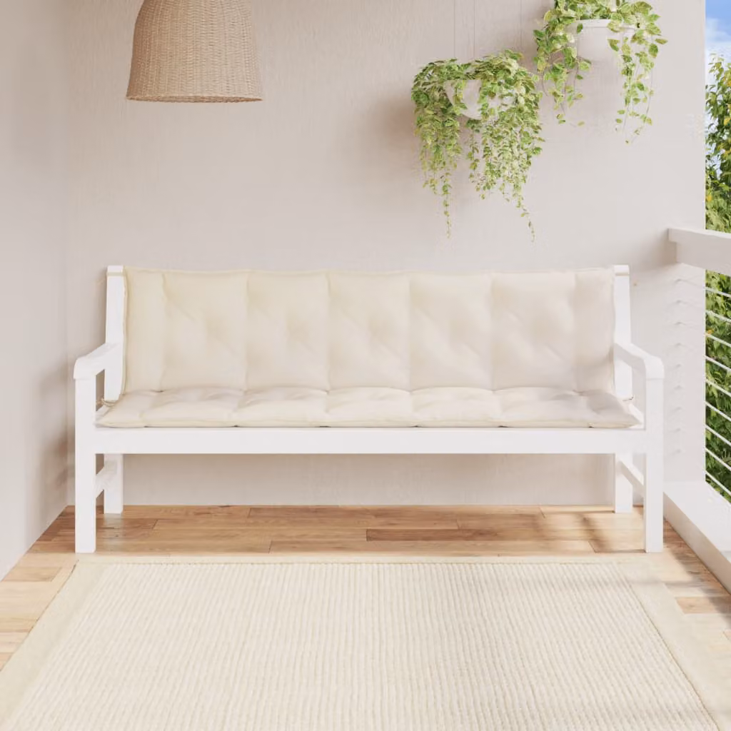 Set di 2 cuscini per panca da giardino vidaXL in tessuto Oxford bianco e beige, L 180 cm x P 50 cm x H 7 cm, impermeabili e traspiranti