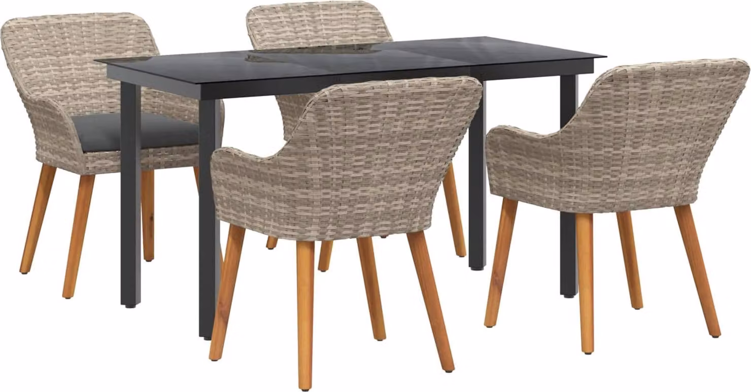 Set da Pranzo per Giardino 5 pcs Grigio chiaro polyrattan