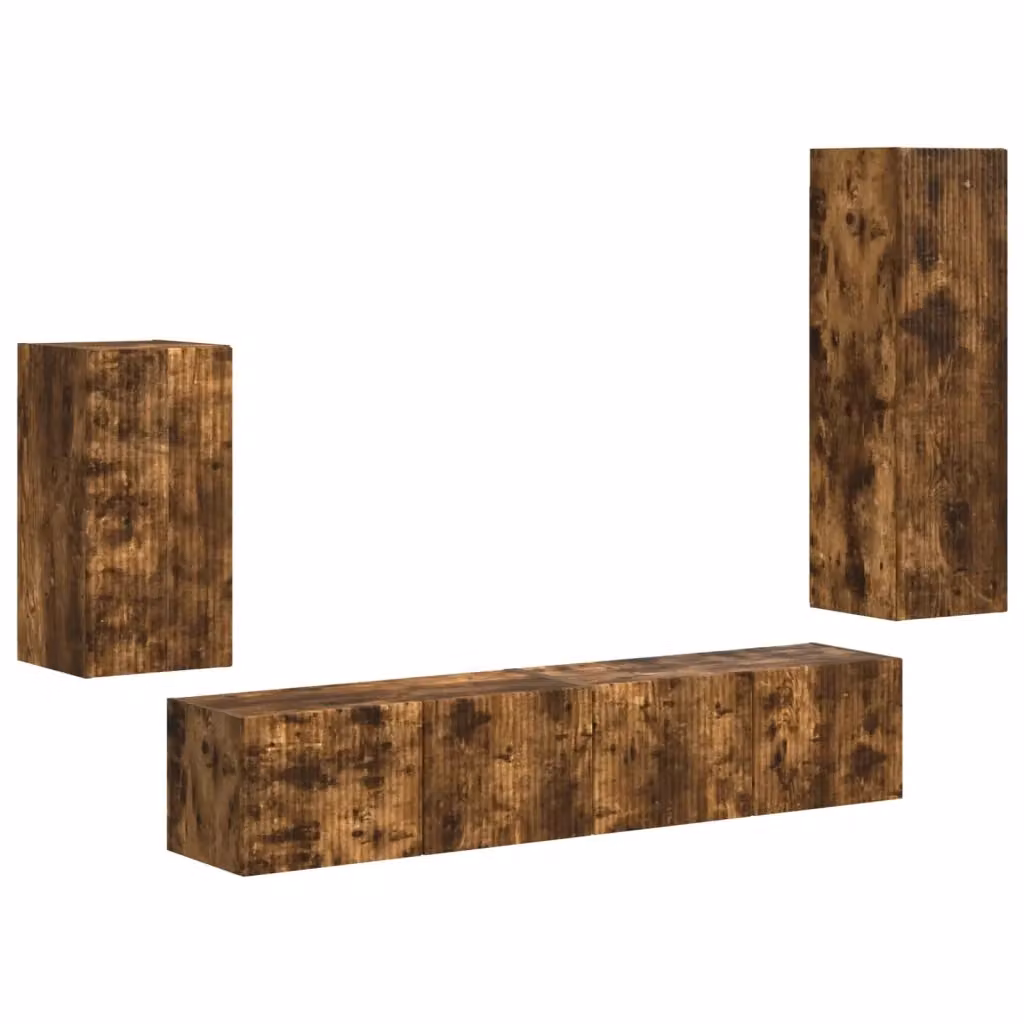 Set mobile TV vidaXL 4 pezzi in legno ingegnerizzato Rovere fumé marrone moderno per soggiorno – 2