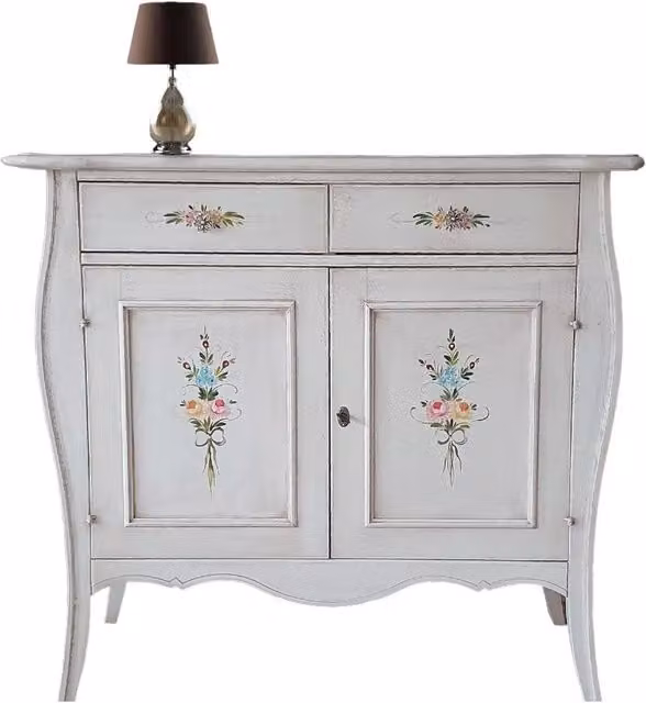 Madia credenza in legno di pino stile shabby chic bianco anticato decorato con motivi floreali Mobili 2G L: 105 cm, P: 50 cm, H: 100 cm – 2