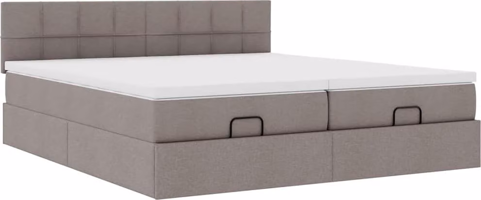 Struttura Letto Pouf con Materassi Tortora 200x200 cm Tessuto