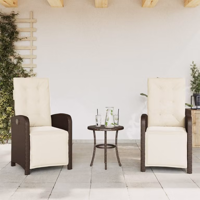 Set di 2 sedie da giardino reclinabili con poggiapiedi vidaXL in polyrattan e metallo