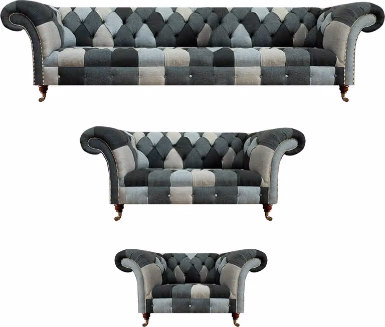 Wohnzimmer Set 3tlg Luxus Sofa Couch Einrichtung Stoff Mehrfarbig Chesterfield