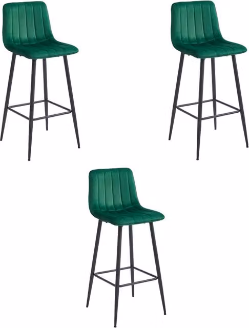 Sgabello Valora POZZA in velluto verde scuro con gambe nere per cucina x3