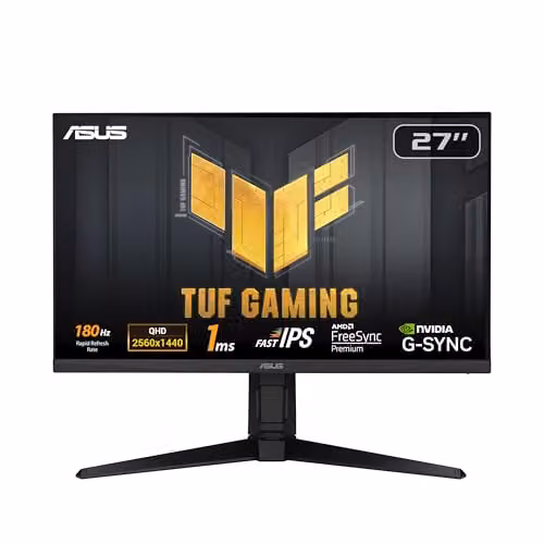 ASUS TUF Gaming VG27AQL3A Monitor Gaming da 27” pollici, QHD (2560 x 1440), 180 Hz, Fast IPS, ELMB Sync, 1 ms (GTG), FreeSync Premium, G-Sync, Variable Overdrive, 130% sRGB, DisplayHDR 400, Nero