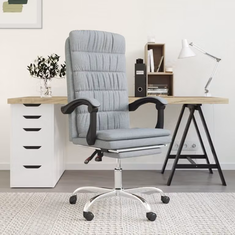 vidaXL Sedia da ufficio con funzione reclinabile in tessuto grigio chiaro - Sedia da ufficio con funzione reclinabile - Sedie da ufficio con funzione reclinabile - Sedia da ufficio con funzione relax - Sedia da scrivania