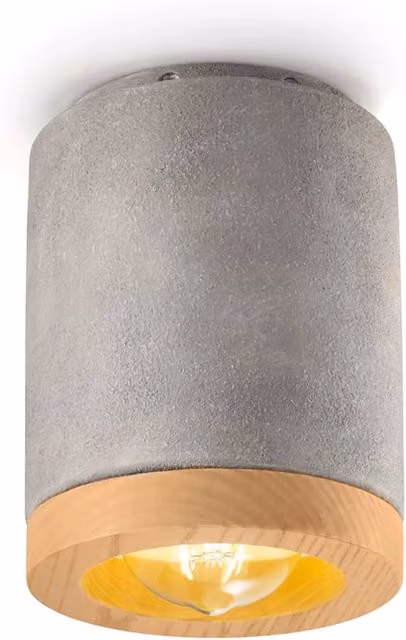 Plafoniera Vintage Mateca Ferroluce in Ceramica, Cemento e Legno, Colore Beige e Grigio, 1 Luce E27 – 1