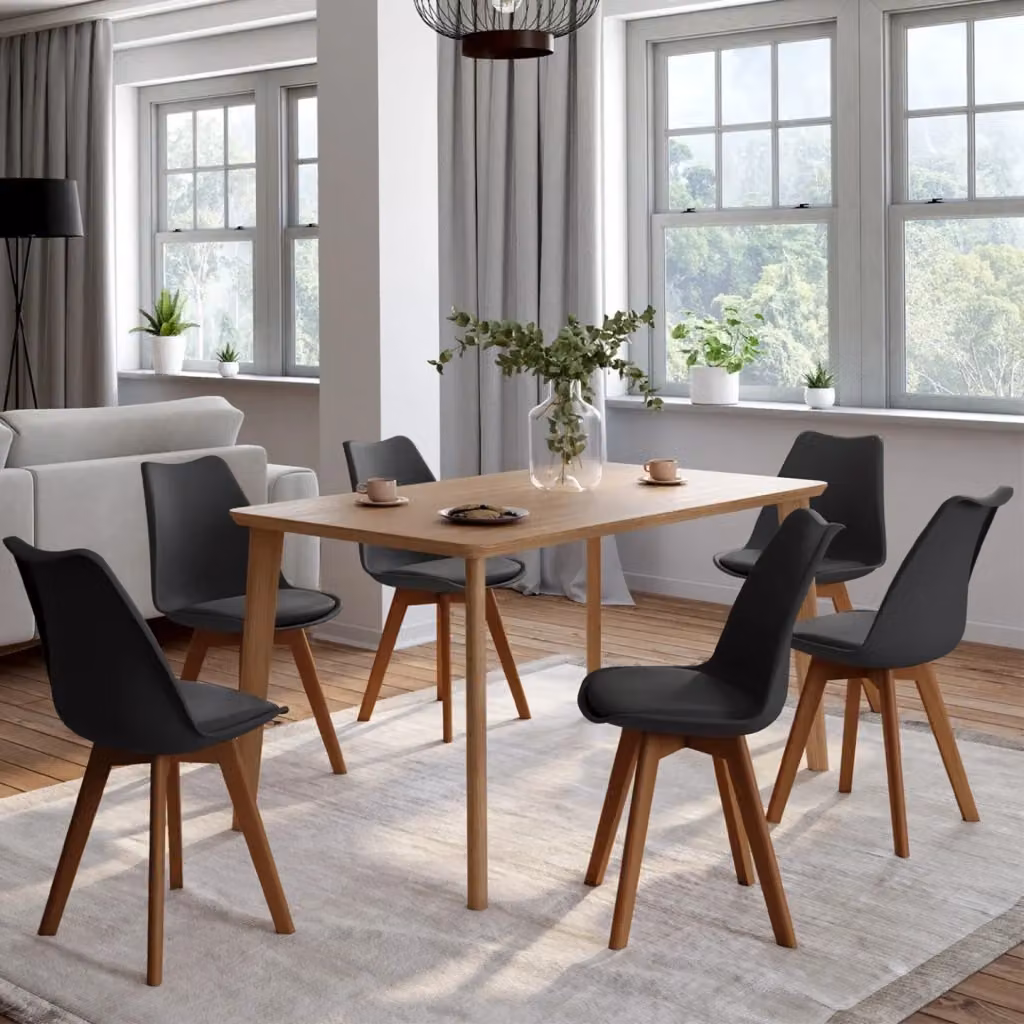 Set di 6 sedie SARA IDMarket nere in stile scandinavo con gambe in legno di faggio per sala da pranzo e cucina – 2
