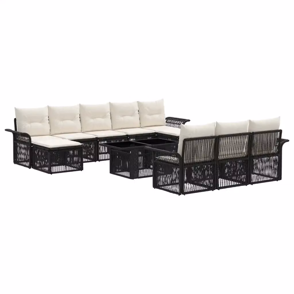 Set Divano da Giardino Moderno vidaXL in Polyrattan Nero e Bianco con Cuscini e Tavolino da Esterno 11 Pezzi – 2
