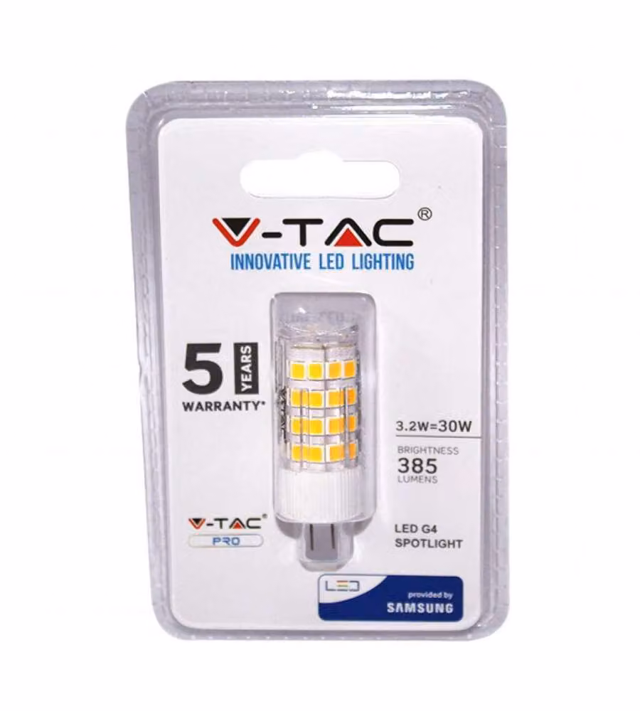 Faretto LED V-TAC G4 con Chip Samsung da 3,2W, Luce Bianca 4000K, Colore Bianco