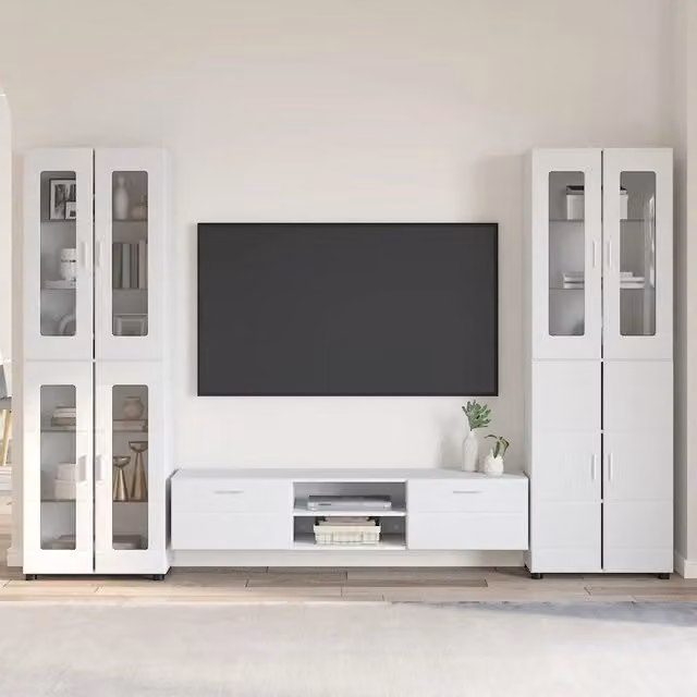 Set mobile TV FLORIN 3 pz Bianco Lucido Legno ingegnerizzato 3398008