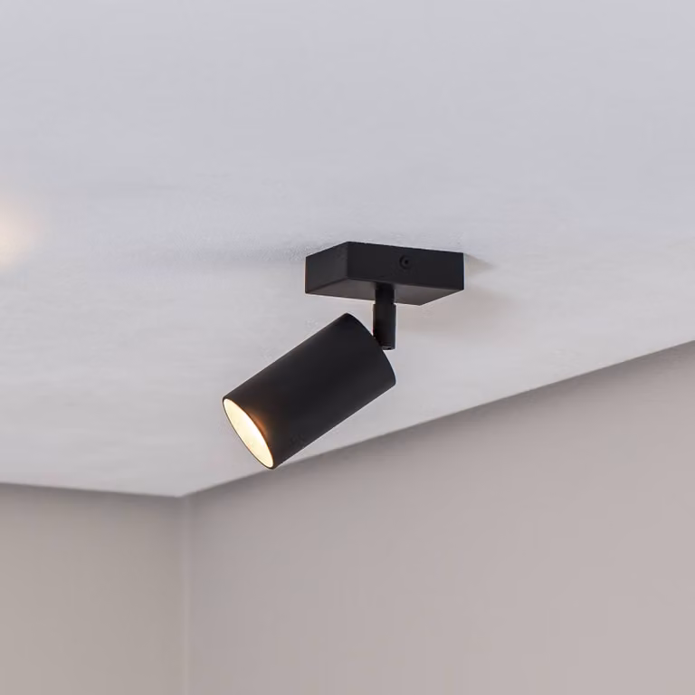 Faretto da soffitto Sado nero acciaio regolabile a 1 luce angolare Argon, dimmerabile, Nero, Soggiorno / Sala da pranzo, Metallo, Moderno, Faretto alogeno