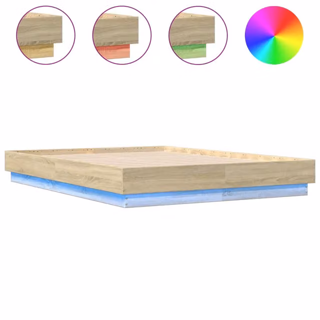 Letto matrimoniale | Letto per adulti | Giroletto con Luci LED Rovere Sonoma 135x190 cm