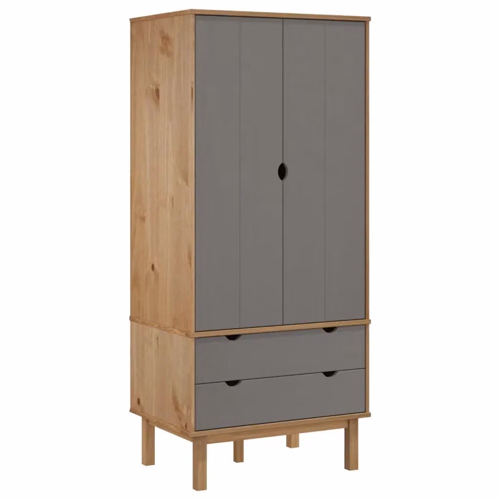 Armadio OTTA vidaXL in legno di pino marrone e grigio con cassetti integrati L/P/H: 76,5 x 53 x 172 cm – 2