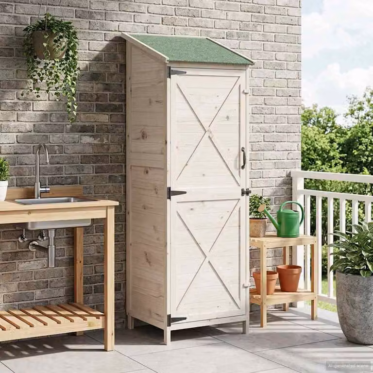 vidaXL Armadio da Giardino Moderno Bianco con Serratura e Ventilazione Laterale L: 59,5 cm, P: 56 cm, H: 176,5 cm