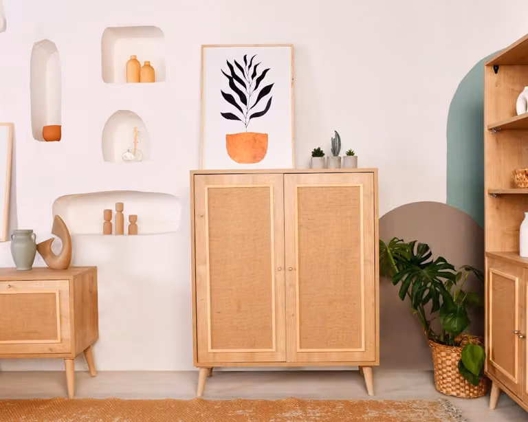 Skye Decor, credenza Jüt, mobile da soggiorno, rovere, 100% legno di carpino, 40 x 90 x 110 cm