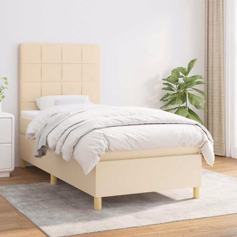Letto Ibrido con Giroletto a Molle e Materasso a Tasche vidaXL, Colore Beige e Bianco, L/P/H: 90 x 200 x 128 cm