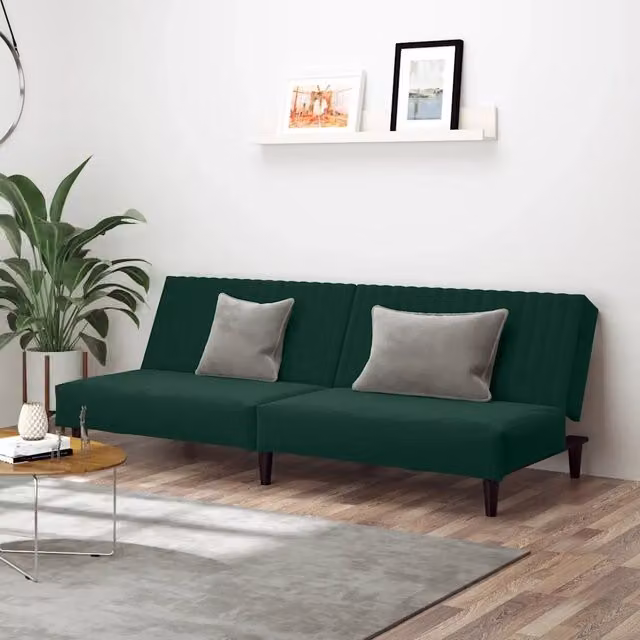 Divano Letto Click-Clack vidaXL in Velluto Verde con Poggiatesta Regolabile e Struttura in Legno Solido, Dimensioni Letto: 100 x 200 cm