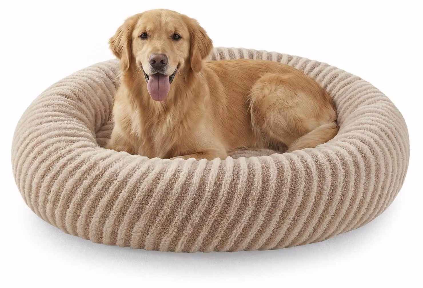 Cuccia per cani a forma di ciambella, rotonda, lavabile, morbida, antiscivolo, in peluche effetto coniglio e pile, color marrone, diametro 91 cm