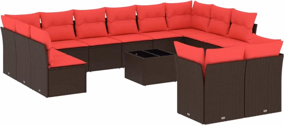Set Divani da Giardino 13 pz con Cuscini Marrone in Polyrattan