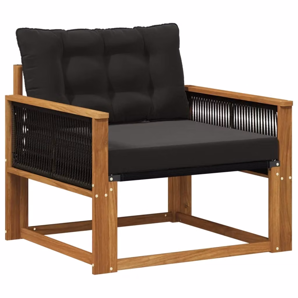 Sedia da giardino moderna vidaXL in legno di acacia massello e textilene nero – 2