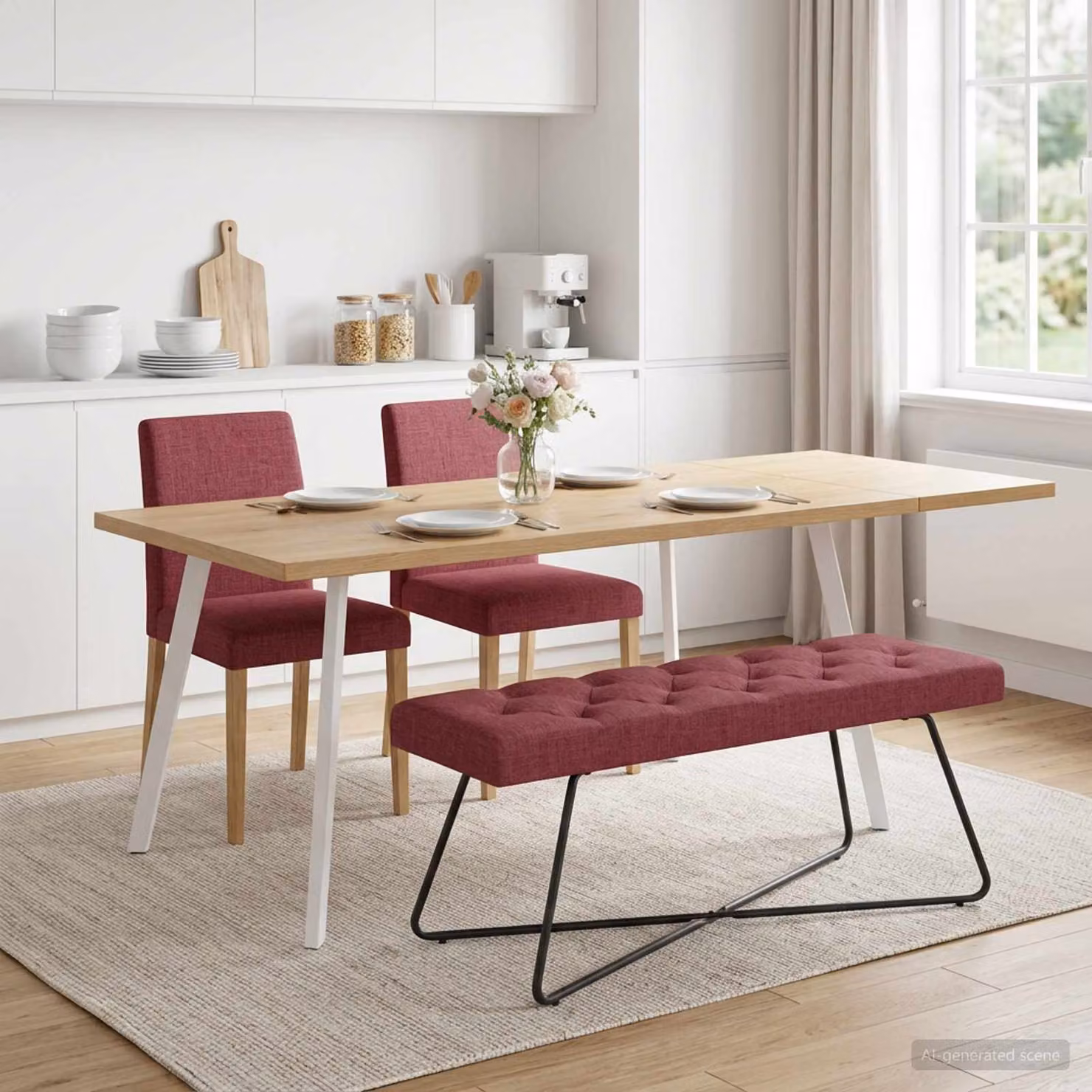 Panchina moderna con bottoni imbottiti vidaXL, colore rosso, L 110 x P 40 x H 46 cm