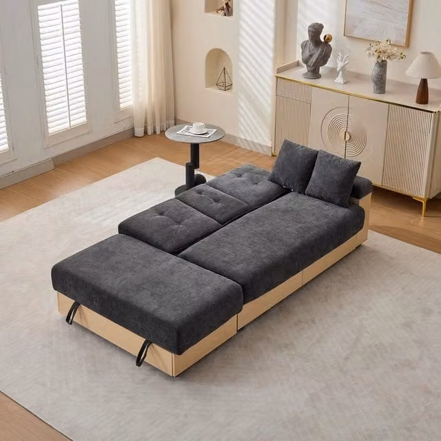 Divano angolare estraibile con cassetti ¨C Minimal ¨C grigio tessuto 217cm