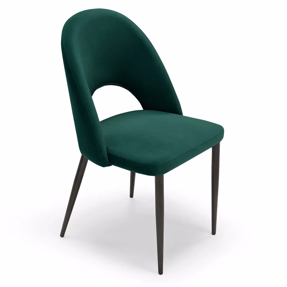 Sedia imbottita moderna Redokasa in velluto verde per sala da pranzo e soggiorno con gambe in metallo – 2