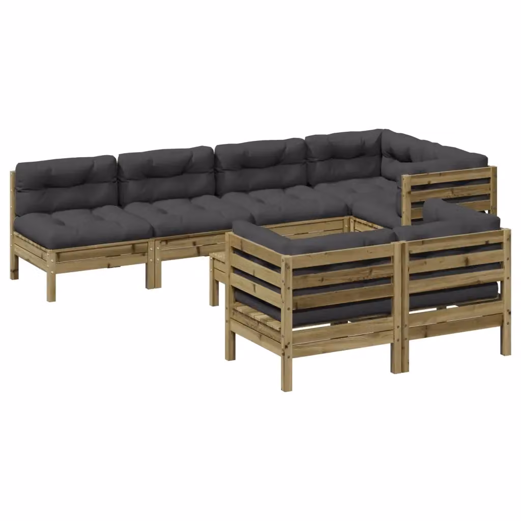 Set di divani da giardino a forma di L vidaXL in legno di pino trattato con 8 pezzi e cuscini grigi antracite – 2