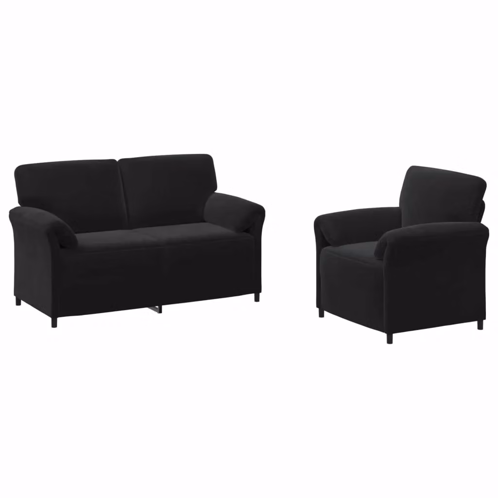 Set di 2 divani moderni vidaXL in velluto nero con struttura in metallo e cuscini inclusi – 2