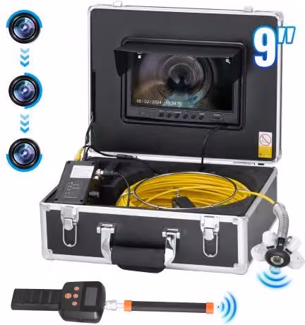 VEVOR Telecamera per Ispezione Fognature con Localizzatore 512 Hz e Cavo da 50 m, Zoom 36X, Autolivellamento, 12 LED e Scheda 32 GB, Colore Nero