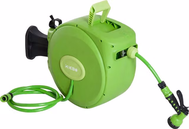 Rullo avvolgitubo automatico Outsunny con ugello multifunzionale da 20 m, verde, da parete – 1