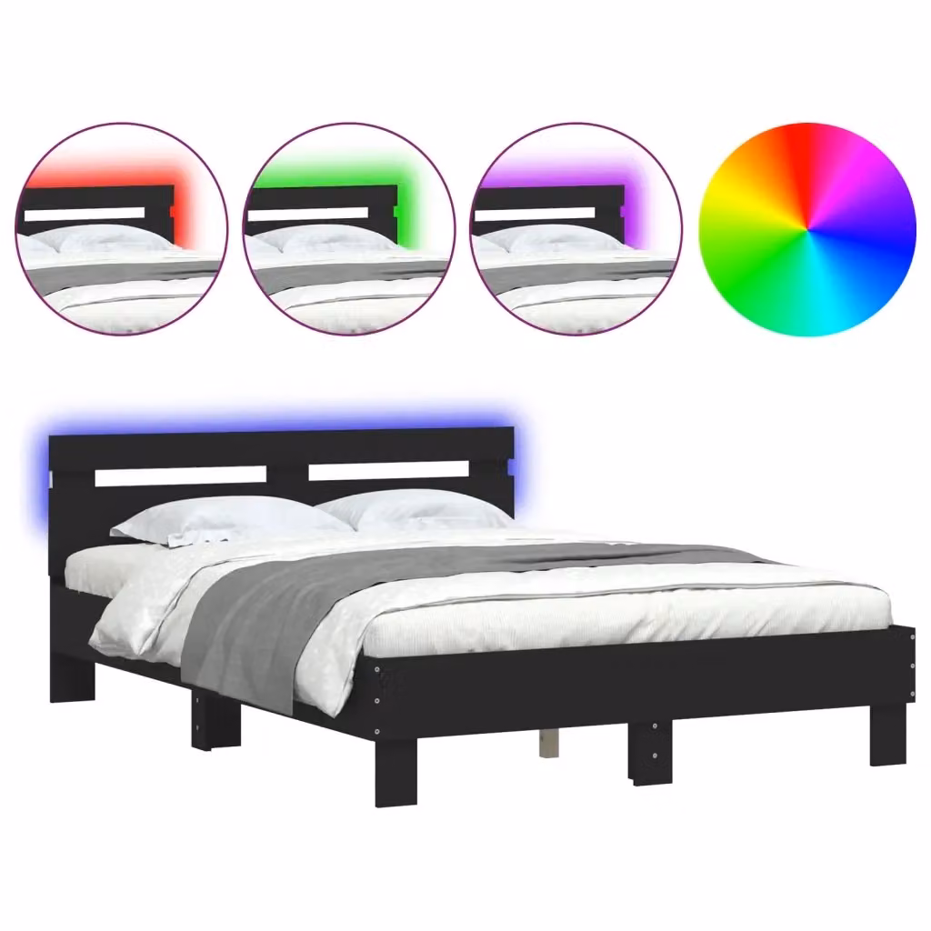 Letto con testiera e illuminazione LED vidaXL, colore nero, L/P/H: 120 x 200 x 70 cm – 2