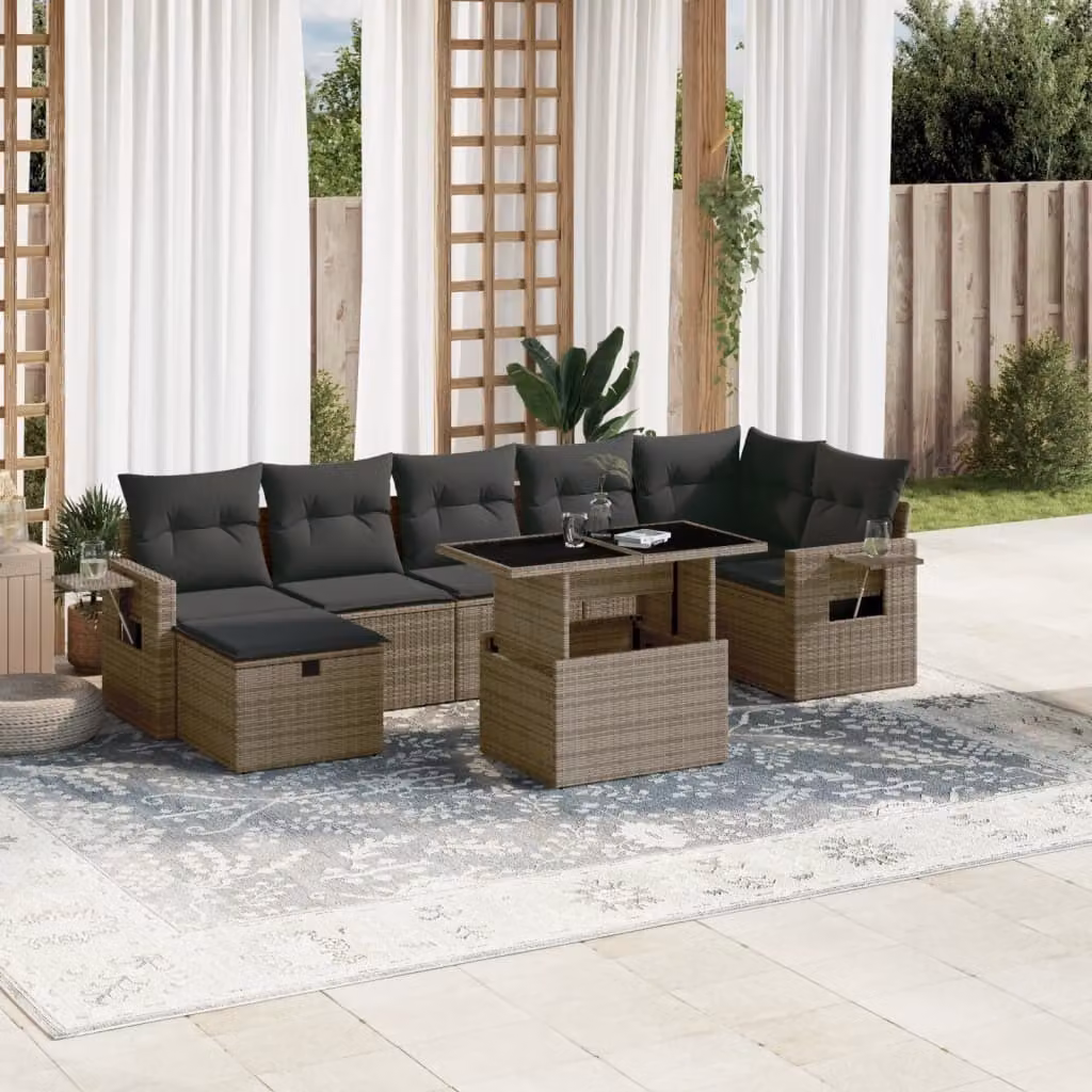 Maison Exclusive - Set da giardino 8 pezzi con cuscini grigio in polyrattan