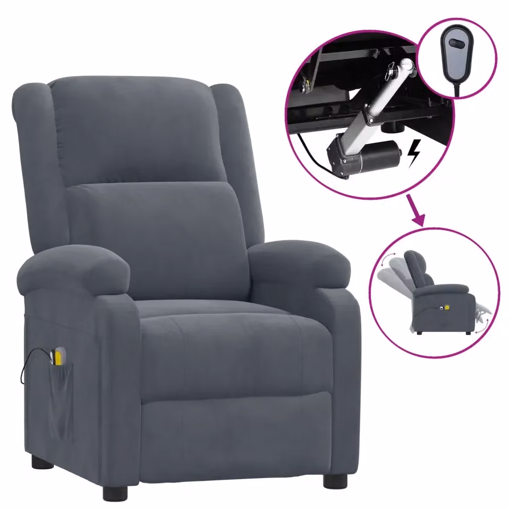 Poltrona Massaggiante Elettrica Relax vidaXL in Velluto Grigio con Braccioli – 2