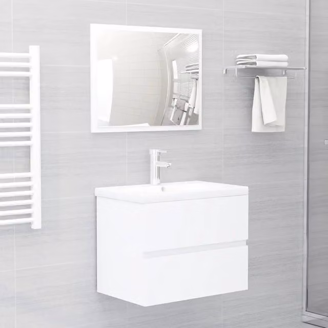 Mobile Lavabo da Bagno Moderno vidaXL Bianco con Lavabo in Ceramica e Illuminazione LED Sospeso L: 60 cm, P: 45 cm, H: 38,5 cm