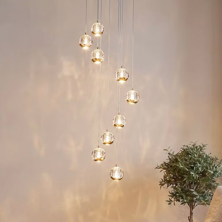 Lampada a sospensione in vetro Hayley Lucande, Ottone / Oro, Soggiorno / Sala da pranzo, Vetro, Design, Lampada a sospensione