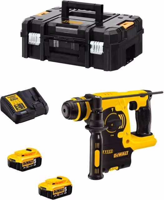 Tassellatore DeWalt DCH253P2 con 2 batterie da 5,0 Ah, caricabatterie DCB115 e sistema TSTAK II, Bianco e Giallo