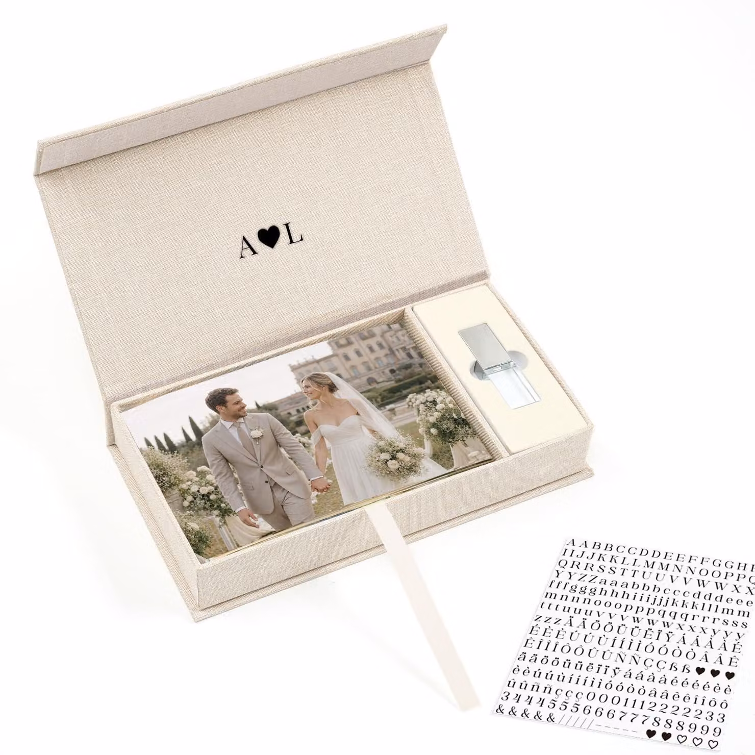 Solidchoice - Scatola per la conservazione di foto con scomparto USB, color beige