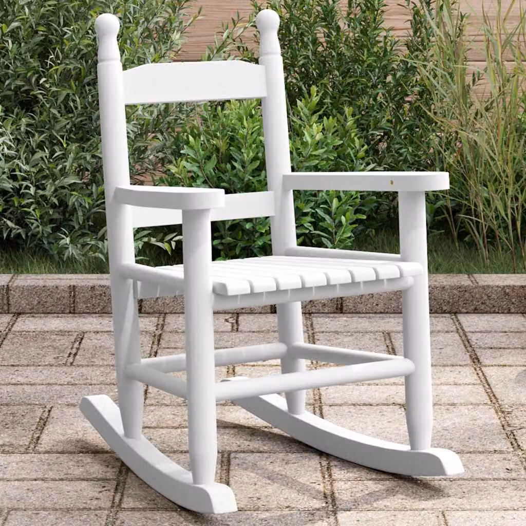 vidaXL Sedia a Dondolo per Bambini in Legno di Pioppo Verniciato Bianca L: 57,0 cm, P: 46,5 cm, H: 36,0 cm